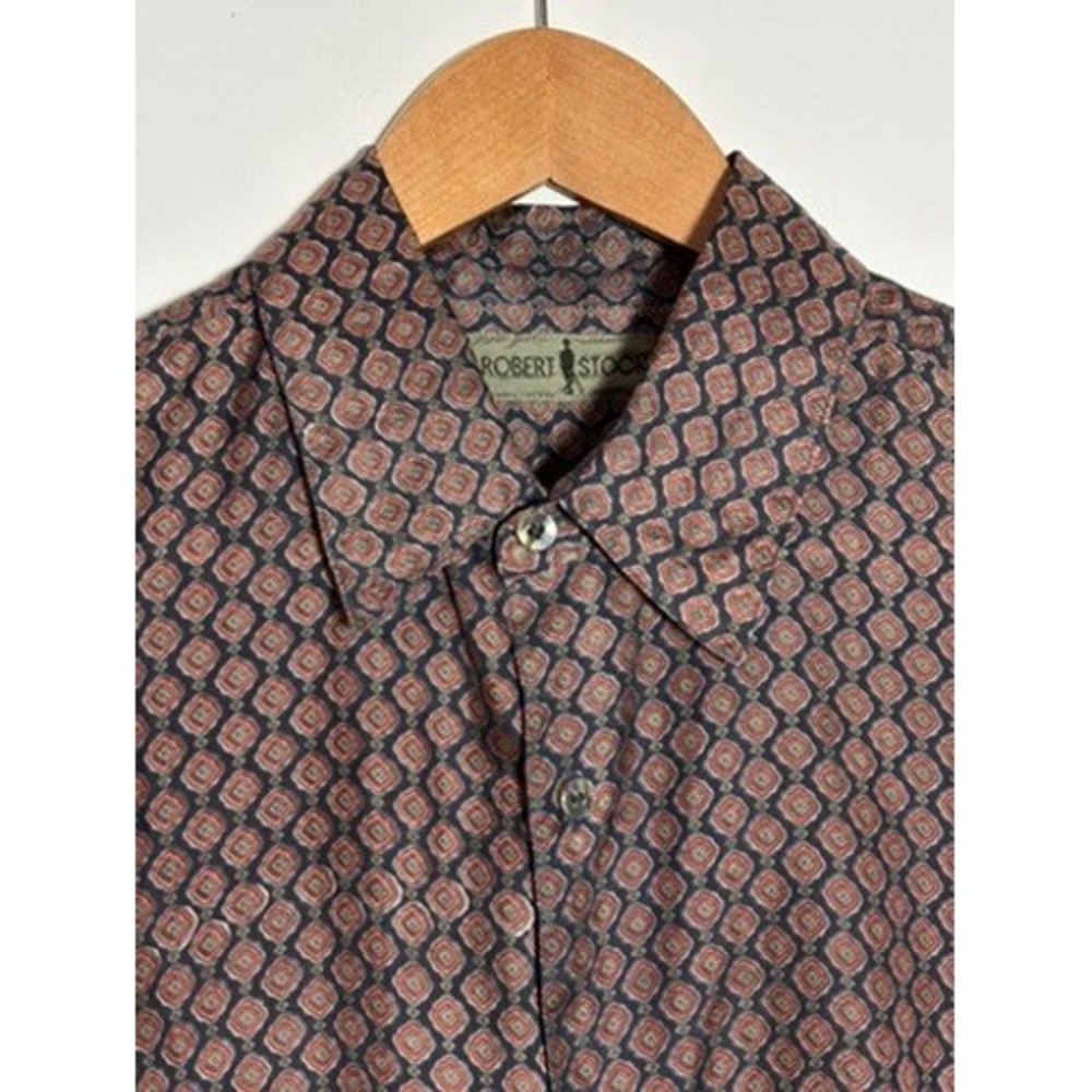 Vtg Robert Stock Mens Silk Short Sleeve Button Down Shirt Geometric Print Size L - Picture 2 of 8